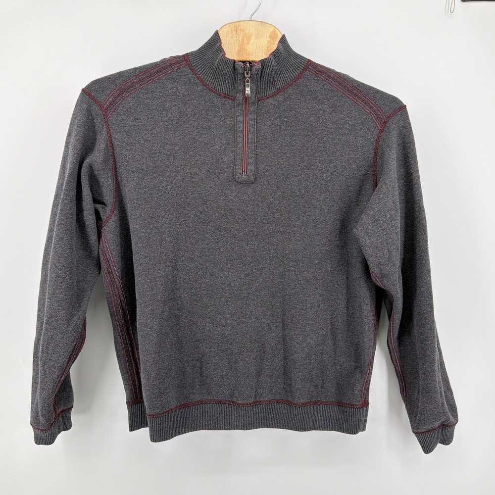 Tommy Bahama Flippin Out Reversible Quarter Zip Sweater XL Burgundy Gray Mock